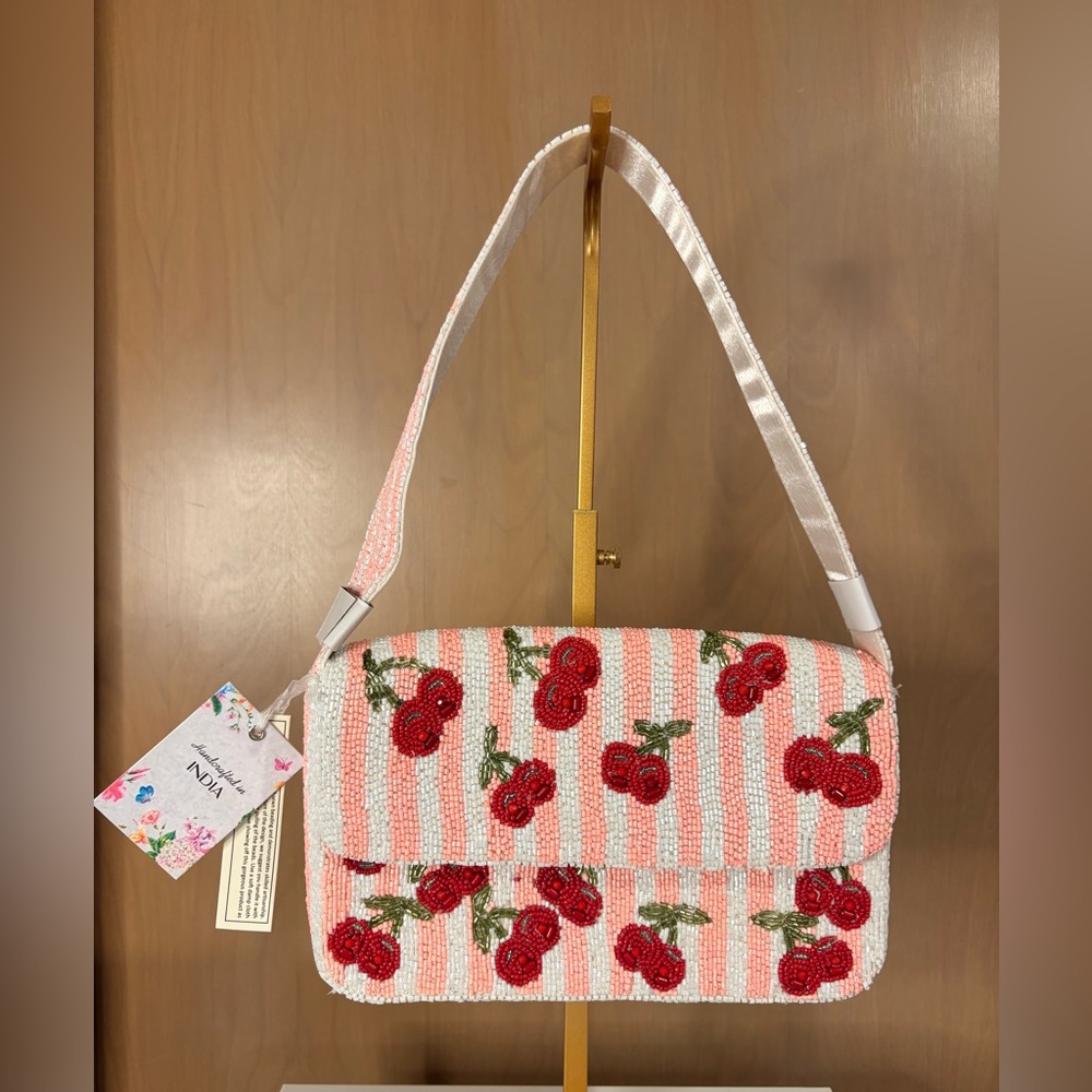 Cherry Beaded Red and Pink Shoulder Bag
